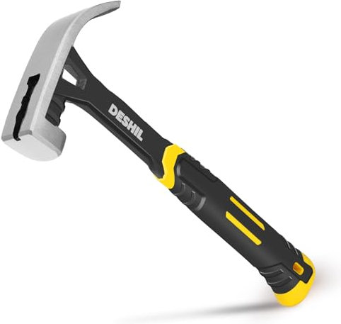 DESHIL Klauenhammer mit Fiberglasgriff, gesenkgeschmiedeter einteiliger Klauenhammer, Allzweckhammer, glatte Oberfläche, stoßdämpfender Griff, 625 g