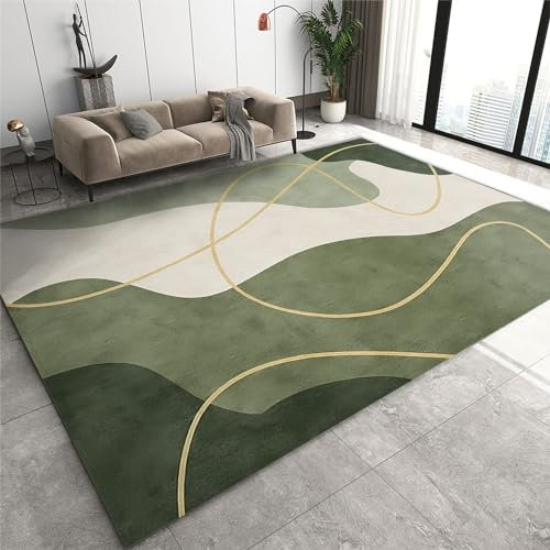 SANSJI Tapis de Décoration Peinture Abstraite Vert Foncé Tapis Moquette de Chambre à Poils Ras, Minimalisme Géométrie Doux Paillasson Intérieur - pour Chambre à Coucher de Salon 60 x 90 cm