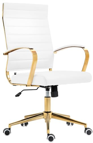 CLP Ergonomischer Bürostuhl Havanna Kunstleder I Höhenverstellbarer Schreibtischstuhl Mit Metall-Gestell In Gold-Optik I 360 Grad Drehbar, Farbe:weiß