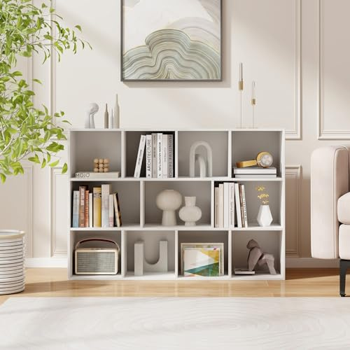 RELAX4LIFE Libreria a 11 Cubi Reversibile, Scaffale Autoportante in Legno con Kit Anti-Ribaltamento, Moderno Organizzatore di Stoccaggio per Soggiorno, Camera da Letto, Stanza dei Bambini (Bianco)