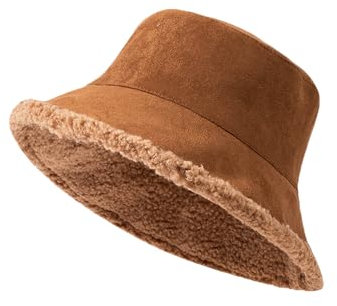 YAMEE Fischerhut Damen Reversible Warme Lässiger,Bucket Hat Damen Elegant in Weicher Veloursleder,Anglerhut Damen Winter Flauschige Plüsch,Unisex Wintermütze,für Outdoor Wandern Reisen