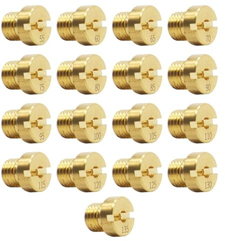 HISports Vergaser Düsen M6 Hauptdüsenset Satz 55-135 (55,60,65,70,75,80,85,90,95,100,105,110, 115,120,125,130,135) Vergaser Düse Kompatibel mit Gasgrill Roller Motorrad Schaltmoped Dellorto & Mikuni