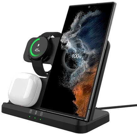Wireless Charger for Samsung 3 in 1 Wireless Charging Station Compatible with Galaxy Watch 7/6/5/4/3/Active 2/1 Galaxy Buds 3/3 Pro Z Flip Fold 6/5/4 Samsung S25 S24 S23 S22 S21 Ultra Plus FE Note 20