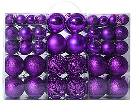 100 Pcs Shatterproof Baubles Set, Christmas Tree Decorations Ornament Balls With Hooks & String Hanging, Christmas Baubles Ornaments, Decor 3,4 & 6 CM Baubles-Matt, Shiny & Glitter Finish (Purple)