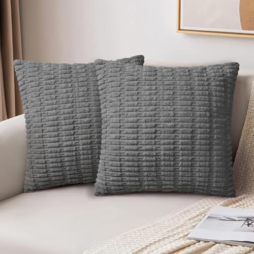 AUAUY 2er Set Kissenbezüge Kord Kissenhülle, 45x45cm Kissenbezug Kordsamt Weihnachten Dekoration, Moderne Boho Dekor Kissenhüllen Weiche Zierkissenbezüge Kissen für Sofa Sessel Schlafzimmer-Dunkelgrau