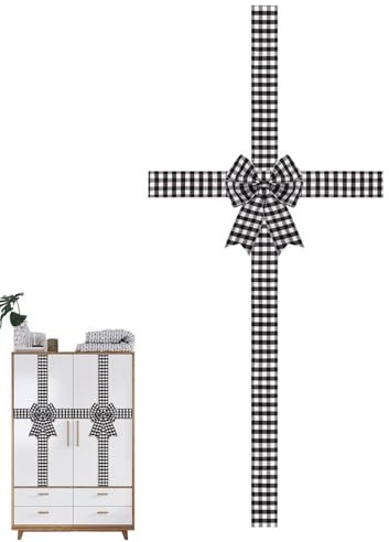 Lazo de cinta de Navidad para puerta de armario de Navidad, lazo de encaje para puerta grande, lazo a cuadros de búfalo, lazos decorativos de temporada para árbol de Navidad, chimenea, puerta