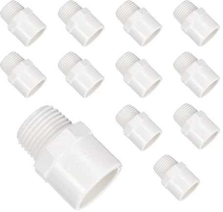 sourcing map Lot de 12 raccords de tuyau Union en PVC de 1,9 cm - Adaptateur mâle fileté pour tuyau d'évier - Pour connecter des tuyaux, blanc