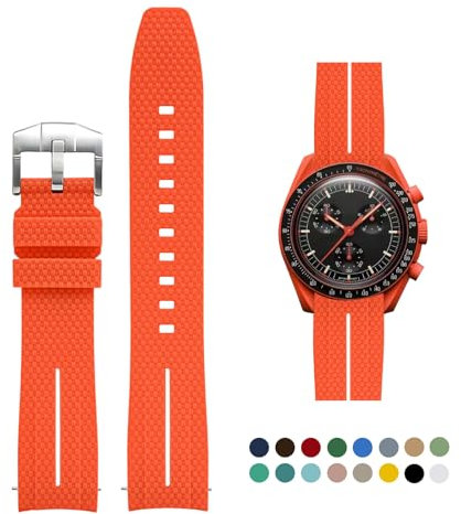 OLLREAR Silikon-Uhrenarmbänder 20mm für Omega x Swatch MoonSwatch/Rolex Watch, Schnellverschluss, Omega Swatch Armband mit Silber Schnalle für Herren Damen, Orange&Weiß
