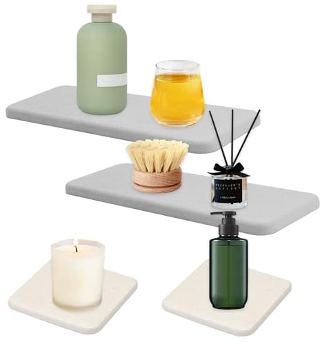 4 Pièces Plateau en Pierre Absorbant l'eau pour Èvier,Dessous de Verre Absorbants en Terre de Diatomées,Gris et Blanc Plateau Pierre Absorbante Evier,pour Comptoir Cuisine,Savon,CosméTiques Bouteilles