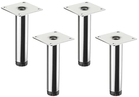 SOTECH 4 Stück Möbelfüße Lima Höhe 120 mm, Ø 25 mm Höhenverstellbar 10 mm Chrom poliert Vitrinenfüße Sockelfüße Schrankfüße