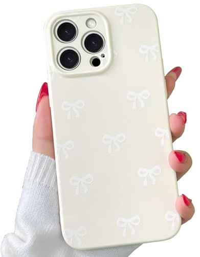 Case for iPhone 16 Pro Max, Cute Ribbon Bow Pattern, Stylish Simple Phone Case, Raised Lens Edge Protection, Aesthetic Bowknot Slim Soft TPU Durable Protective Cover for iPhone 16 Pro Max - White