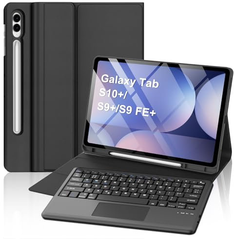 FOGARI Keyboard Case with Touchpad for Samsung Galaxy Tab S10 Plus/S9 FE Plus/S9 Plus 12.4'',Wireless Detachable Bluetooth Trackpad UK Version Keyboard for Galaxy Tab S10+/S9FE+/S9+, Black
