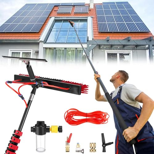 YFSMBD Fensterreiniger mit Teleskopstange & Seifenspender, Waschbürste mit Teleskopstiel 3.6-10.8M, Teleskopbürste mit Wasseranschluss,Reinigung Solaranlage Terrassenüberdachung (35cm Bürste,9.2M)