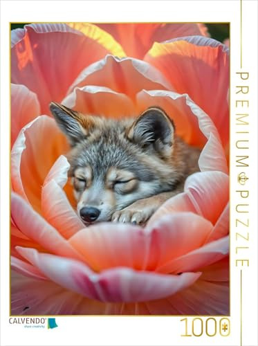 CALVENDO Puzzle Träumender Wolf im Blütenzauber | 1000 Teile Lege-Größe 64 x 48 cm Foto-Puzzle für glückliche Stunden