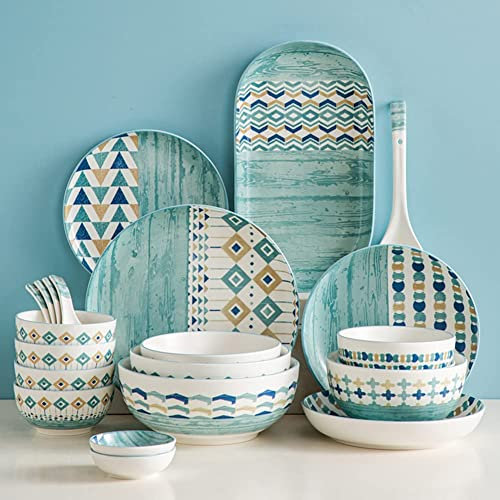 Service de Table 40 pièces, Assiettes et Bols de Style Nordique, Service en Porcelaine créative de Luxe léger, pour 8 Personnes,