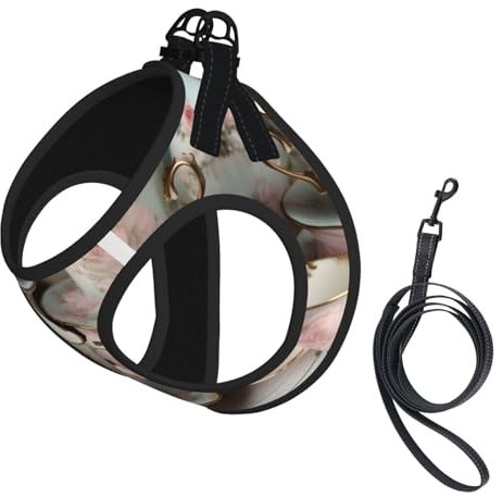 Tea Cups with Roses Romantic Print Soft Mesh Dog Harness and Leash Set Pet Puppy Cat Comfort Padded Vest No Pull Harnesses