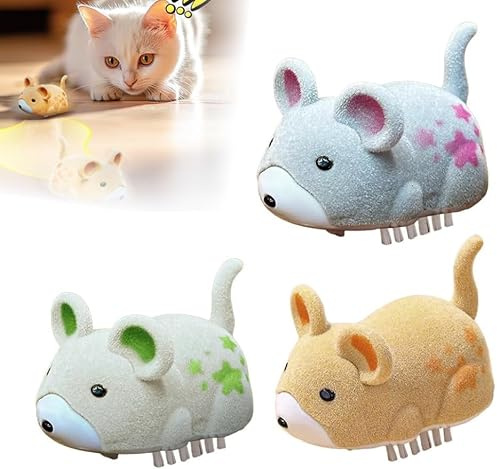 Byffoer 2025 Neu Interactive Electric Hamster Cat Toy, Katzenspielzeug Maus Elektrisch,Selbst bewegen Hindernisse vermeiden Interaktives Katzenspielzeug Selbstbeschäftigung (Gelb + Kaki + Grau)