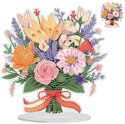 NAIMOER Strauß Diamond Painting Tischdeko, Diamant Malerei Desktop Blumen Ornamente Kinder Erwachsene, DIY Bastelset Set für Geschenk Mädchen Wand Dekoration