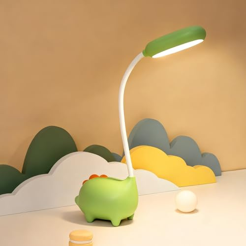 HSMHLYYB Dinosaurier Schreibtischlampe Kinder, Dimmbare Nachttischlampe, 3 Farbtemperaturen, Wiederaufladbare Schreibtischlampes, Dimmbare LED Tischlampe, USB Nachttischlampe für Lesen, Lernen(Grün)
