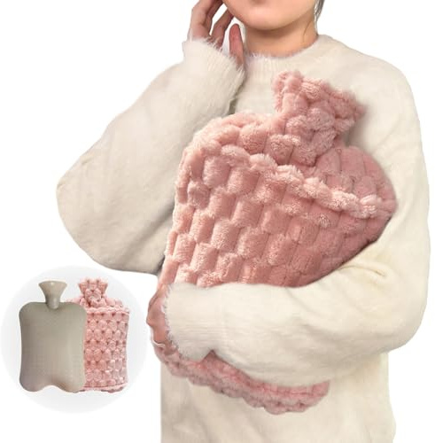 Alpinmett 3L Extra Large Hot Water Bottle with Soft Plush Cover & Hand Pocket, Hot Cold Therapy Pack for Pain Relief, Long Lasting Warmth for Bed & Feet Pink