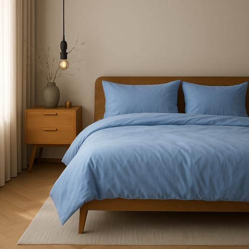 VEL VET HOME Bettwäsche 140x200 Baumwolle Bettbezug 140x200 cm mit Kissenbezug 80x80 cm Hohe Qualität Bettwäsche-Set mit Reißverschluss 100% Baumwolle Made in EU Hellblau