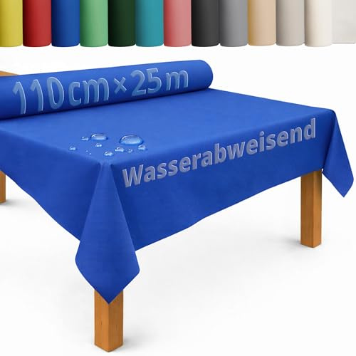 DecoHomeTextil Tischdecke Vliesstoff Rolle 1.1 x 25 m Blau | abwaschbar, wasserabweisend, zuschneidbar, anpassbar, Tischdeckenrolle, Vlies