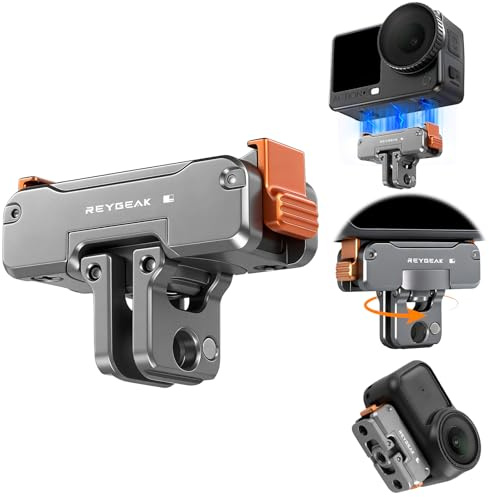 REYGEAK 360° drehbar magnetische Aluminium-Schnellspanner-Halterung für DJI Action 6/Nano/Action 5/4/3, Aluminium CNC geschnitzt magnetische Adapterhalterung mit 1/4-Zoll-Schrauben (für Action 6/Nano)