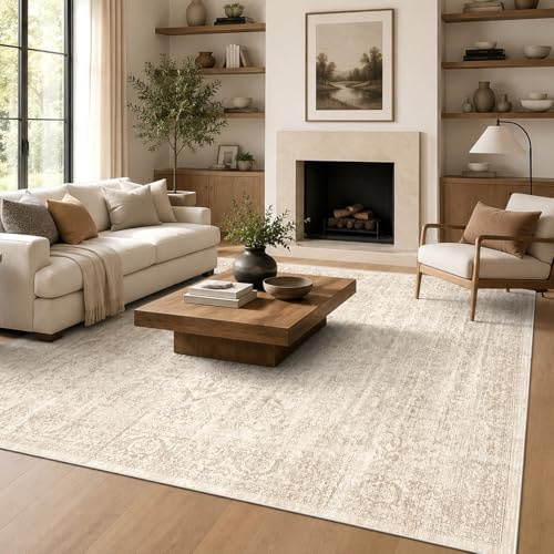 XJJAUGKLY Tvättbar matta vardagsrum 140 x 200 cm, ultramjuk kort lugg matta med halkfri undersida, lättskött stor matta för vardagsrum för matsal sovrum kontor (beige)