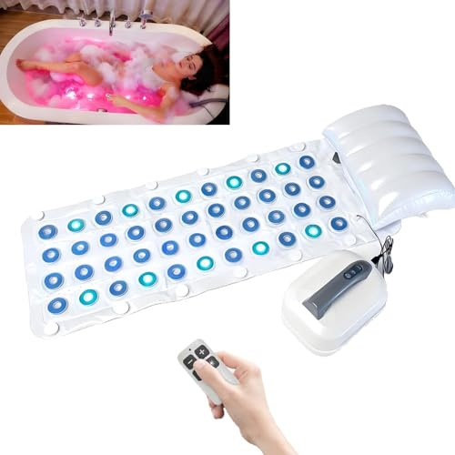 SHUMIAO Bathtub Bubble Mat, Bath Mat with Air Massage, 93 Jets, 6-Stage Bubble Function, 6-Color LED Lights for Home Use, 110cm/43.3in