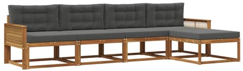 vidaXL Outdoor-Sofagarnitur mit Kissen 5 pcs Natur und Anthrazit, Gartenmöbel Set, modern, wetterfest, Sitzgruppe, Ecksofa, Akazienholz, braun, modulare Lounge