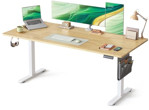 VASAGLE Electric Standing Desk, Height Adjustable Desk, 180 x 80 cm, Continuous Adjustment, Spliced Desktop, 4 Memory Heights, USB-Port, Golden Oak LSD138YA02