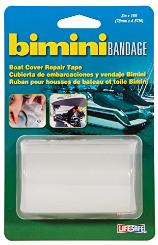 Life Safe Bimini Bandage Waterproof Repair Tape, RV and Marine, Repairs Rips, Tears & Punctures to Sails, Fabrics & Bimini Covers, Transparent, 3 inch X 15 ft, RE3868