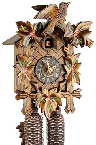 Eble Kuckucksuhr Original Schwarzwälder Kuckuckuhr Echtholz mechanisches 8-Tage Laufwerk NEU VDs Zertifikat Fünflaub bemalt 28cm- 28-01-14-80