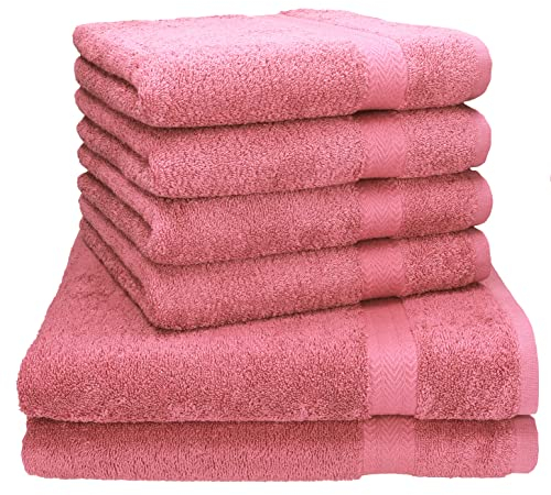 Betz Premium Handtuch-Set - 6 teiliges Handtücher-Set - 2X Duschtücher - 4X Handtücher - 50x100 cm - Altrosa