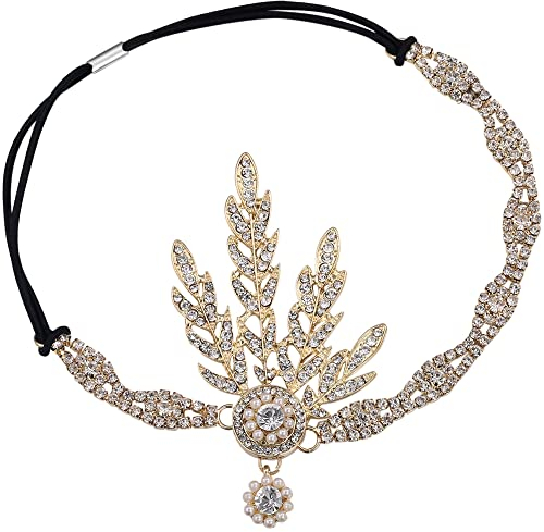 BABEYOND 1920s Stil Blatt-Medaillon Rundes Stirnband mit Perlen Inspiriert von Der Große Gatsby Accessoires für Damen (Gold)