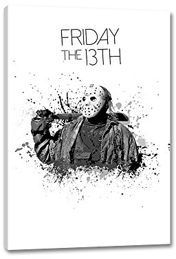 Caro-Art Freitag der 13. Splash Art 90x60cm Schwarz Weiß Film Friday The 13th Digital Art Leinwandbild auf Keilrahmen Wandbilder
