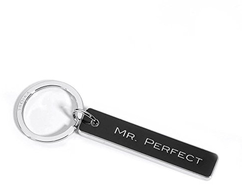 TROIKA Schlüsselanhänger MR. PERFECT - KR8-54/CH - länglicher Metallanhänger - Schriftzug ,MR.PERFECT' - schwarz / silber - Partner - Liebe - Freund - das Original von TROIKA
