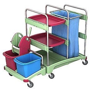 Tratamiento antibacteriano Splast carros de limpieza con soporte 120L, escurridor fregona, cubos, Regal