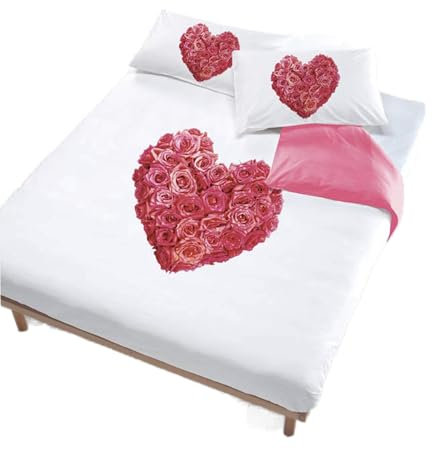 Digital CP-DIG-713-1P Parure Copripiumino, 100% Cotone, 713 Cuore di Rose, Singolo