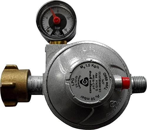 TGO 50mbar Sicherheits-Druckregler mit Manometer für Fahrzeuge Caravan und Wohnmobile 30 oder 50mbar