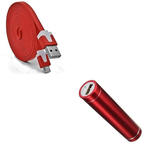 Shot Case - Pack Batterie pour Samsung Galaxy J3 2016 Smartphone Micro USB (Cable Noodle 3m + Batterie Chargeur Externe) Android 2600mAh (Couleur Rouge)