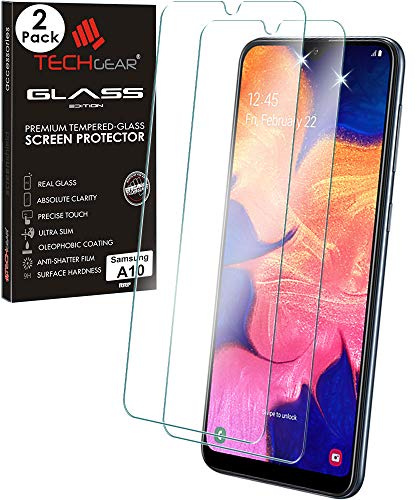 TECHGEAR 2 Pack GLASS Edition Compatible with Samsung Galaxy A10, Tempered Glass Screen Protector Covers [2.5D Round Edge] [9H Hardness] [Crystal Clarity] [Scratch-Resistant] [No-Bubble]