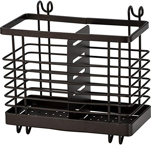 LLygezze Hanging Metal Mesh Utensil Drying Rack, 2 Compartments Draining Basket for Chopsticks Spoon Fork Knife Holder (Coffee)