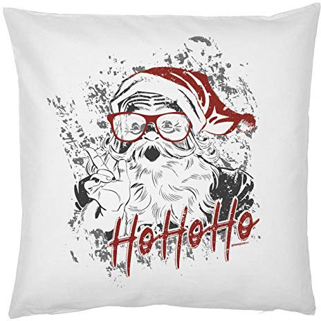 Tini - Shirts Weihnachtsmann mit Brille Motiv Santa Claus Sofa Kissen : HOHoHo - Weihnachten Deko-Kissen - Kissenhülle ohne Füllung