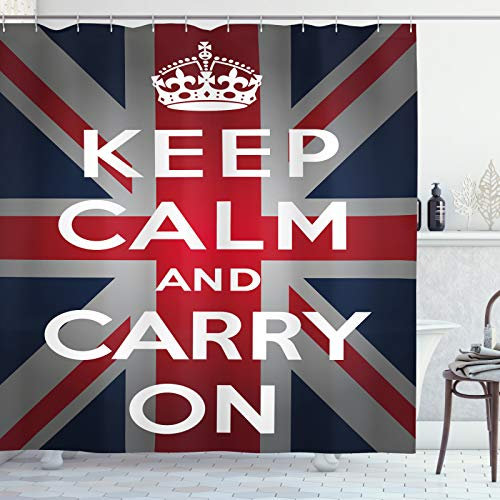 ABAKUHAUS Union Jack Rideau de Douche, Mots Couronne Drapeau du Royaume-Uni, Tissu Ensemble de Décor de Salle de Bain avec Crochets, 175 cm x 180 cm, Marine Bleu Rouge Blanc