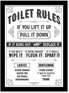Printers Mews Toilet Rules A4 Print in Black Frame Bathroom Art Prints Bathroom Print Décor 24.5 X 33cm (9.6x13inch)