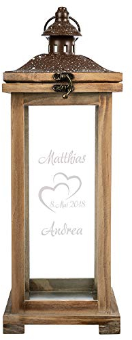 Personalisierte Landhaus Laterne | XL Holzlaterne 42 cm groß | Geschenk zum Hochzeitstag Hochzeitsgeschenk | Geschenkidee Hochzeitstag Mann Frau Großeltern | Gartendeko Gartenlaterne | Herzen - Datum