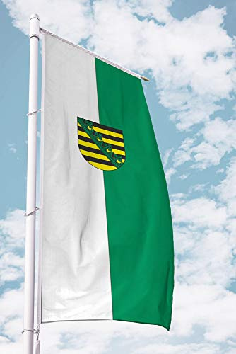 Deitert Bundesland-Flagge Sachsen – 150x400 cm Sachsen Flagge mit Wappen, Fahne für Ausleger aus reißfestem Polyester