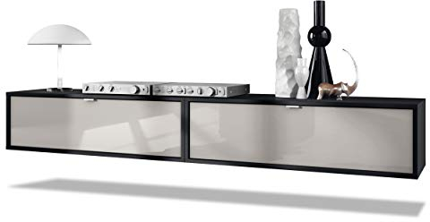 Vladon 2er-Set TV Board Lana 100, Made in Germany, Lowboards je 100 x 29 x 37 cm mit viel Stauraum, Korpus in Schwarz matt, Fronten in Sandgrau Hochglanz | Große Farbauswahl