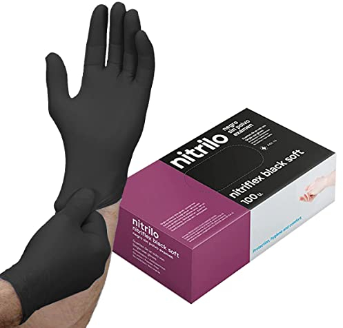 Sumedtec Nitril-Handschuhe, Größe M (100 Stück), Einweghandschuhe, Nitril-Handschuhe, schwarze Nitril-Einweghandschuhe, puderfreie Handschuhe, schwarze Handschuhe (LATEX FREE) Nitril-Handschuhe